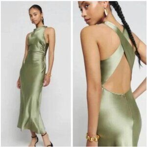 Reformation Casette Silk Dress Artichoke Green Midi size 6 - tags included
